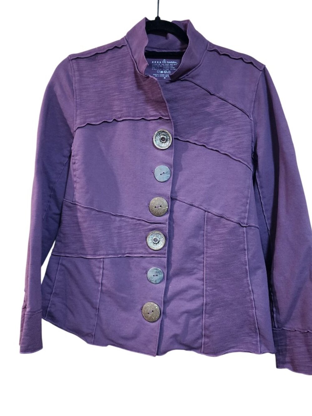 Neon Buddha Magenta Purple Mixed Media Button Front Jacket Women Med Lagenlook